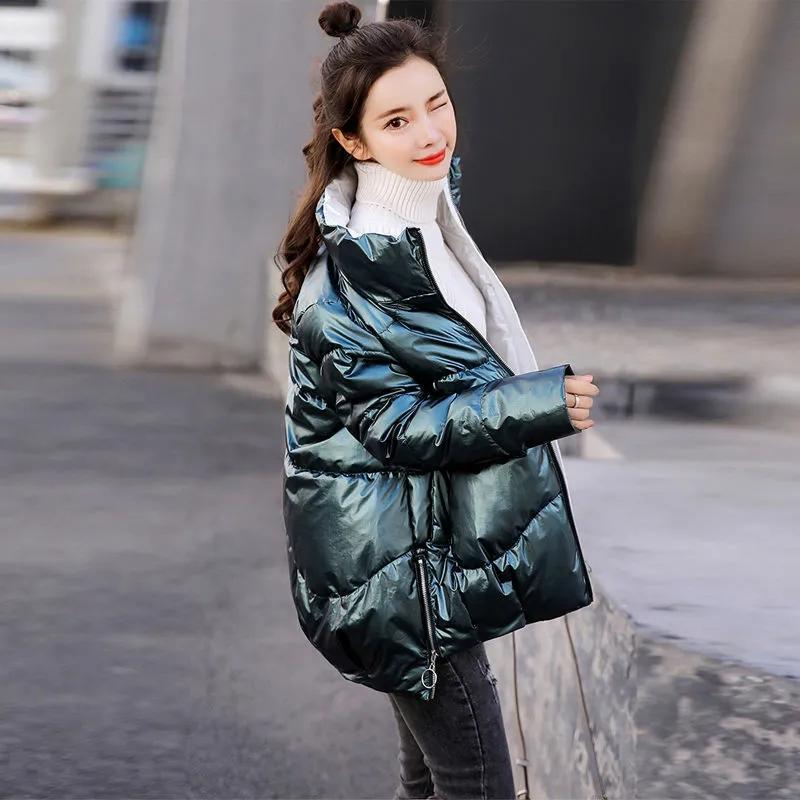 WTEMPO Short Cotton Jacket Women's Winter Korean Version Loose Down Cotton Jacket Bright Face Thickened Warm Coats