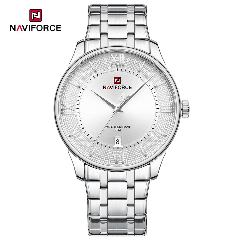 NAVIFORCE Men Quartz Watch Daily Casual Calendar Simple Dial 30m Waterproof Stainless Steel Strap Men Casual Watch Gift NF9272S
