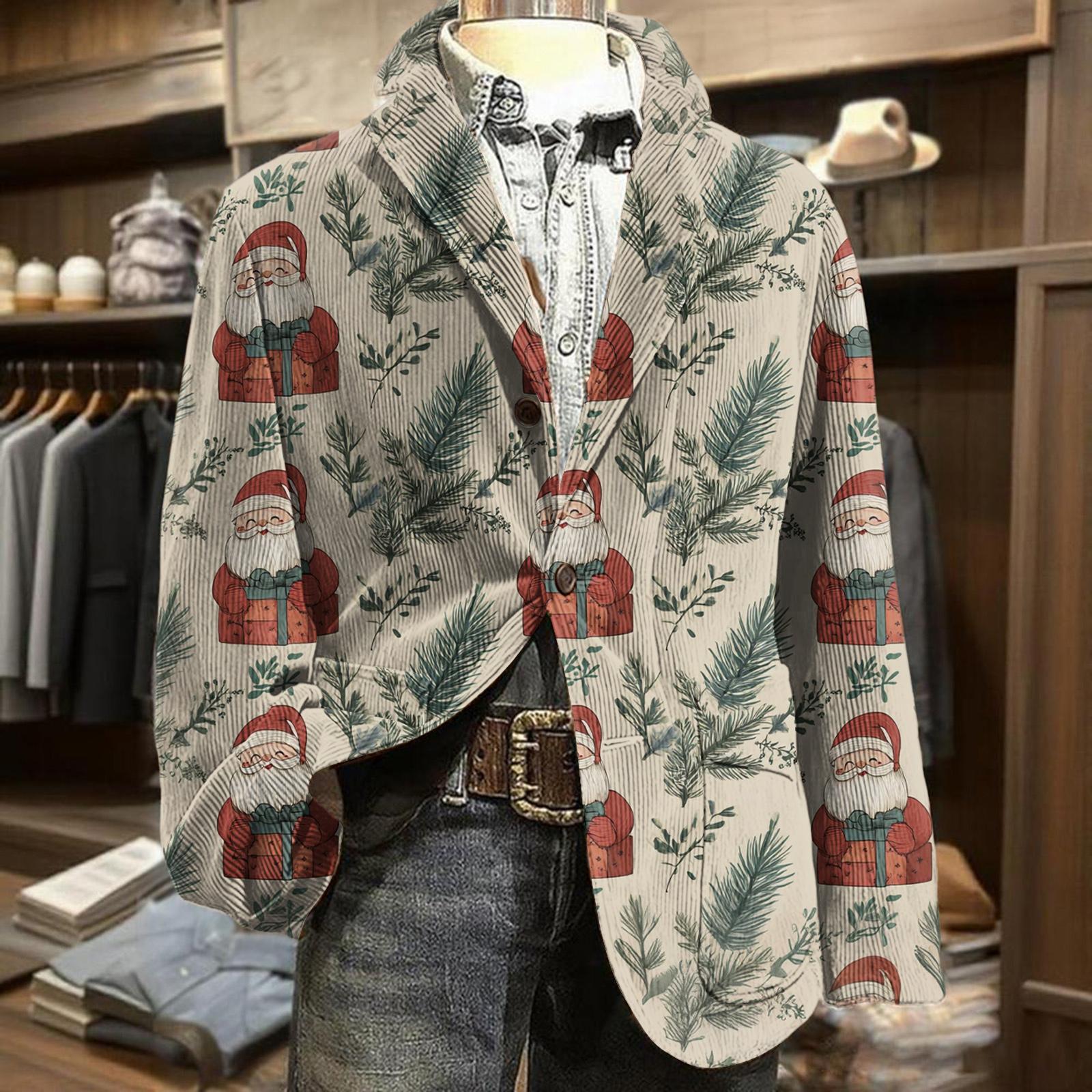 Men s Business Casual Christmas Print Corduroy Jacket L