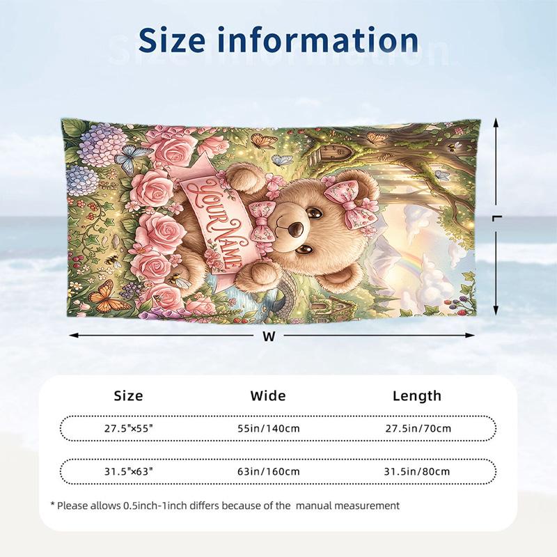 Teddy Bear Theme Beach Towel Personalized Custom Name & Text Soft Quick Dry Beach Towel for Swimming Travel