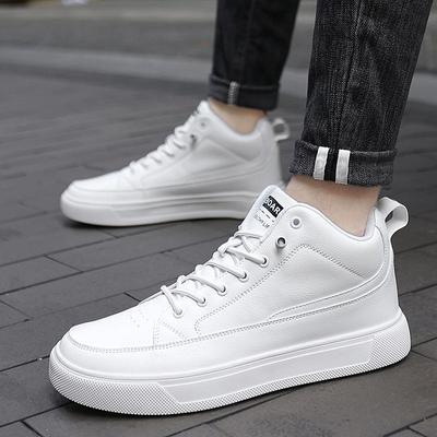 Tênis masculino de cano alto, sapato baixo, sapato branco pequeno