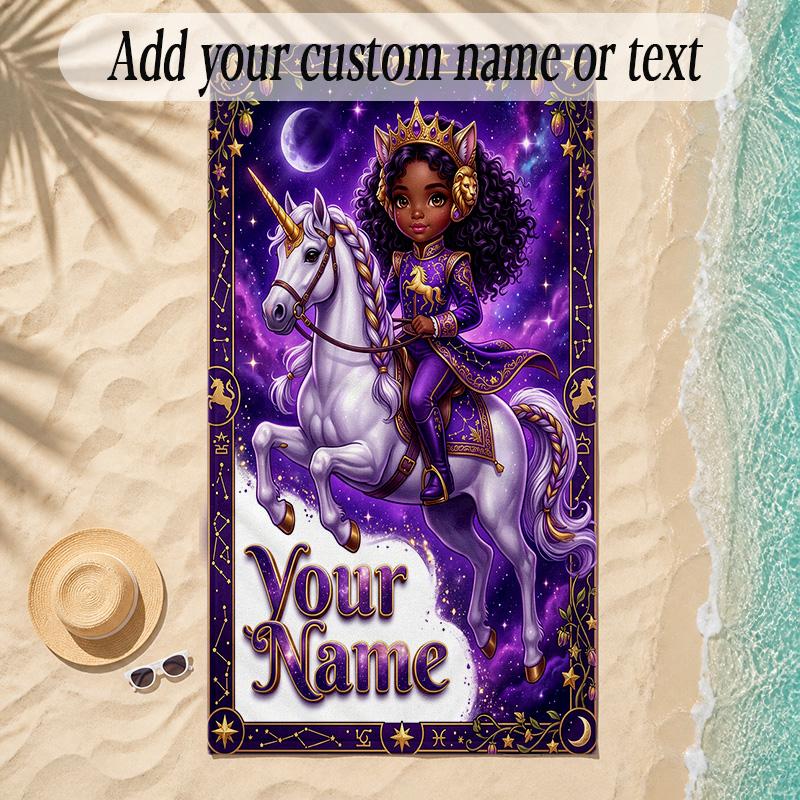 Unicorn Theme Soft Beach Towel Personalized Custom Name Text Towel Portable for Beach Pool Travel