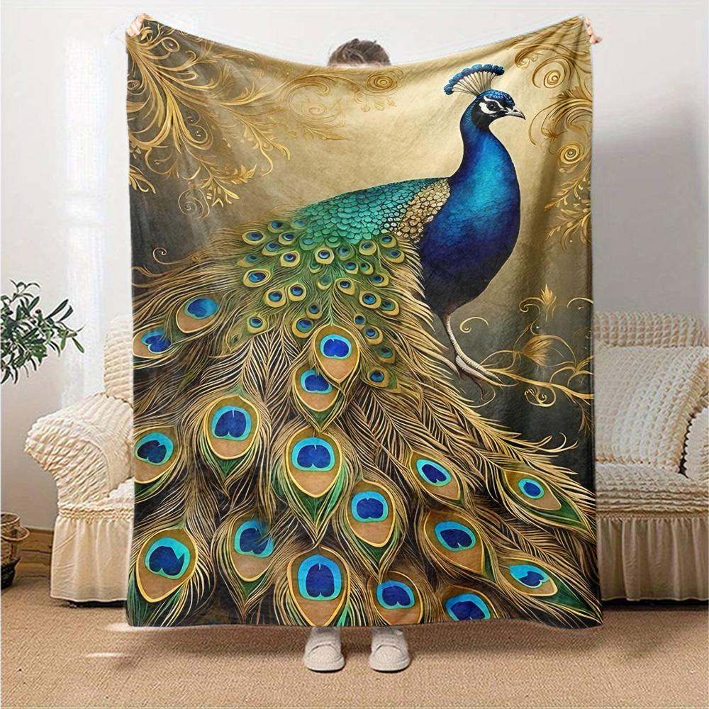 1pc Peacock Pattern Throw Blanket Soft Flannel, Cozy All Season Polyester Perfect for Home, Office