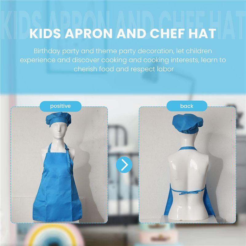 Good-8-Piece Children's Apron And Chef Hat Set, Adjustable, With 2-Pocket Kitchen Apron Apron