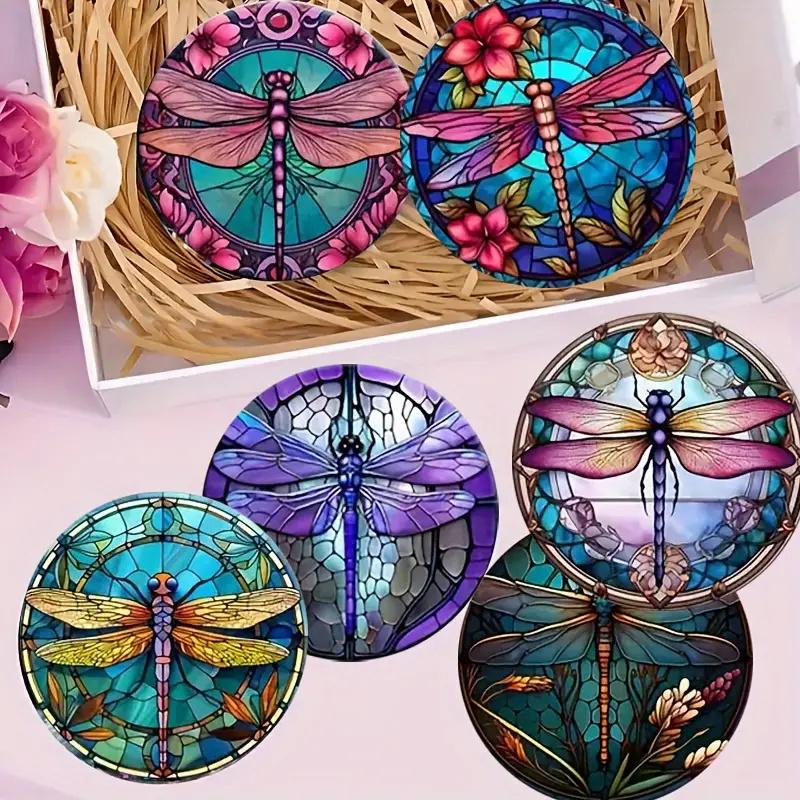 6 Piece Set of Dragonfly Art Coaster Set Non-slip Heat Resistant Perfect Choice for Home Decoration and Gifts