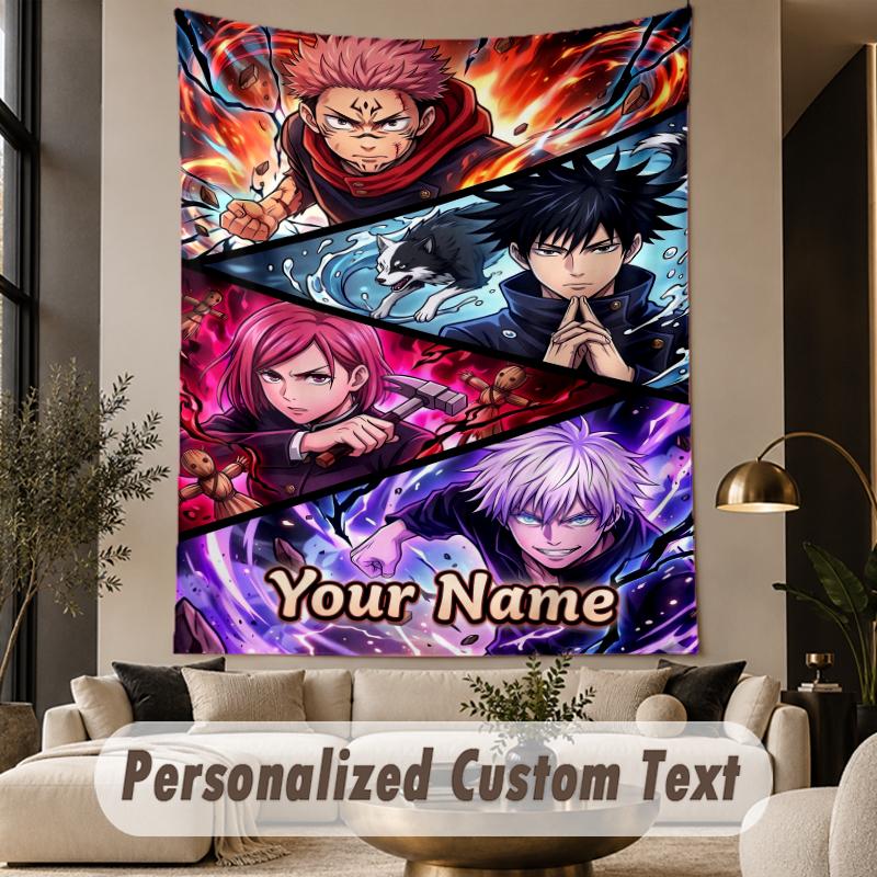 Custom Text Printed Tapestry Jujutsu Kaisen Pattern Large Wall Hanging Indoor Room Decor