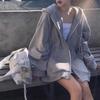 Womens Oversized Hooded Zip-Up Sweatshirt Loose Fit Long Sleeve Casual Pullover