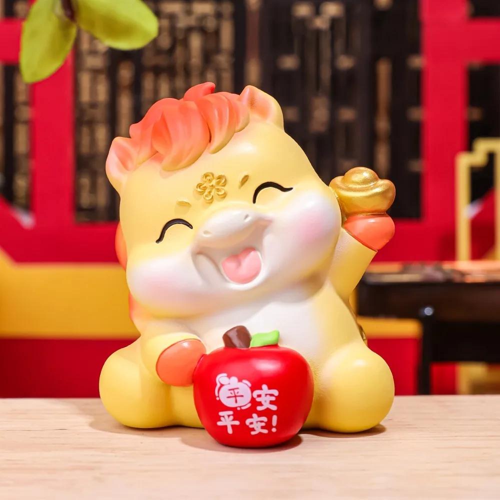 Traditional Cartoon Horse Year Mascot Resin Blessing Words Horse Ornament Mascot Chinese Style Zodiac Horse Ornament Gift