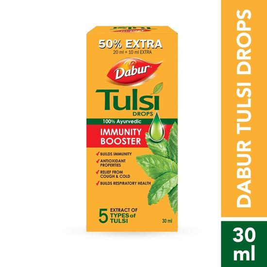 Dabur Tulsi Drops : 30ml (20ml + 10ml Free) | Contains Extracts of 5 Rare Tulsi | Boosts Immunity | Cough And Cold Relief | 100% Ayurvedic