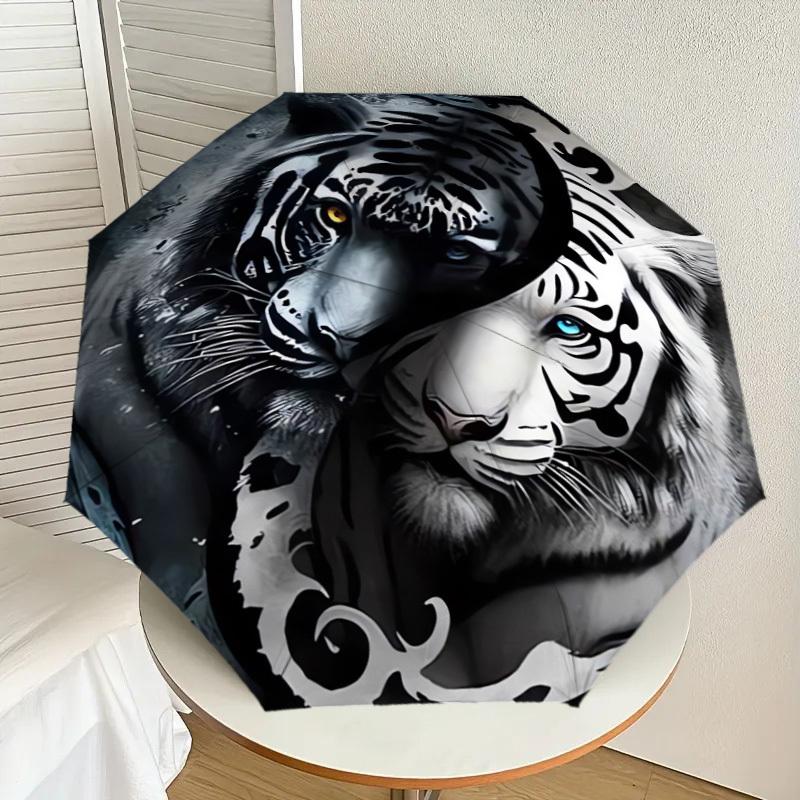 

1pc Tiger Yin Yang Design Umbrella with Plastic Handle,Suitable for All Seasons Home Travel Outdoor UmbrellaDD908