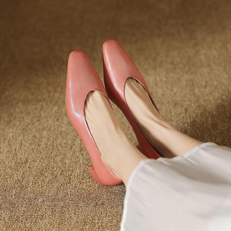 Fashion Genuine Leather Square Toe Shoes for Women High Heeled 2025 Spring Autumn Newest Pumps Wedding Party Shoes Woman Office Pumps
