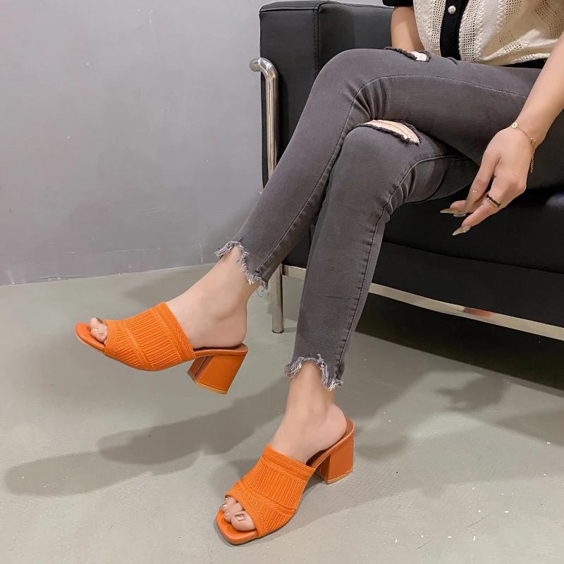 Women's 2025 Spring/Summer New Fashionable Coarse Heeled Sandals with Square Head and Open Toe Casual Large Cool Slippers