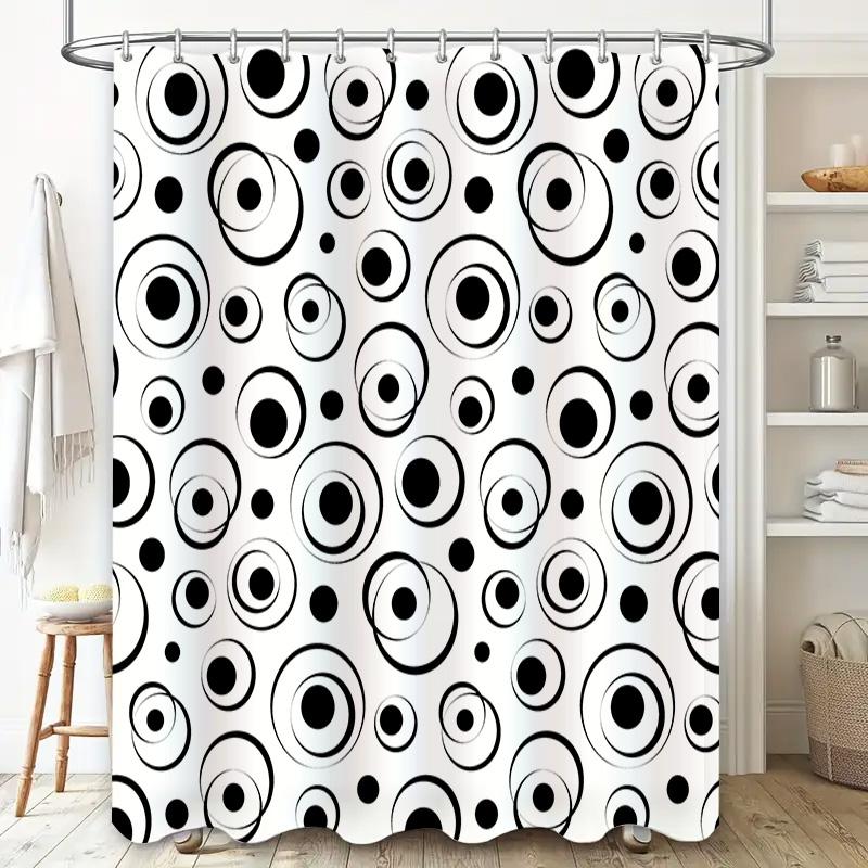Modern Black White Print Shower Curtain For Bathroom Decor Round Pattern 3D Waterproof Fabric Various Sizes Available (Customiza