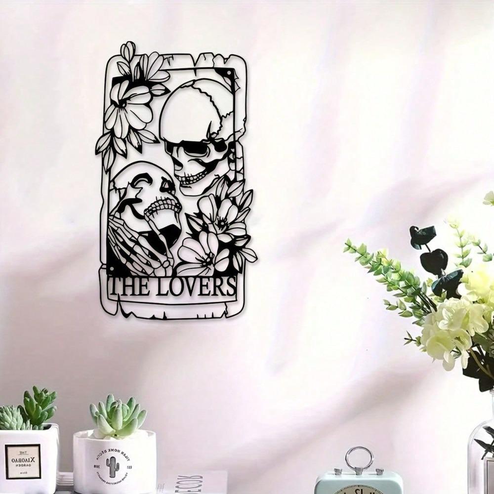 1 PC Rectangle Skulle Lovers The Lovers with Flowers Frame Metal Wall Art - Modern Home Decor for Bedroom, Living Roomor Bathroom. WaterproofRustproof
