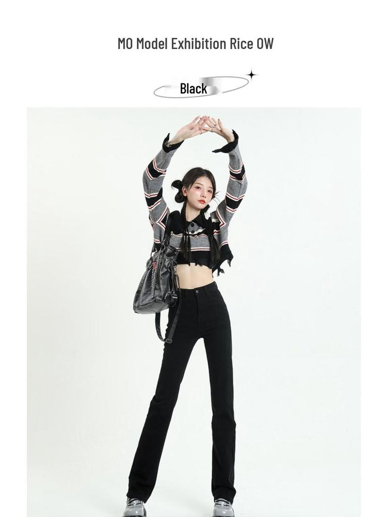 Elastic High-Waisted Black Straight-Leg Jeans for Women - Slimming Spring/Summer 2024 Collection