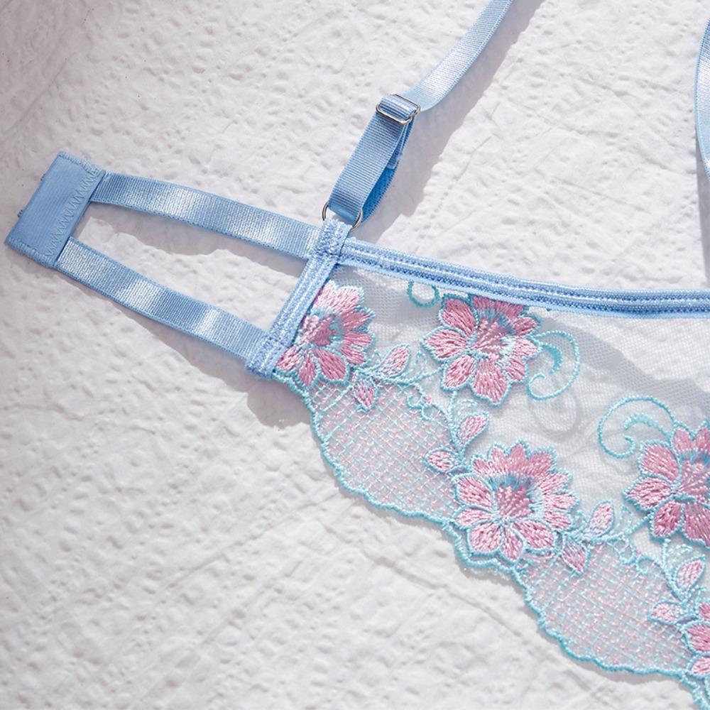 Sexy Pure Lace Hollow Erotic Underwear Perspective Ultra-thin Bra Set Summer Thin Bra Light Perspective
