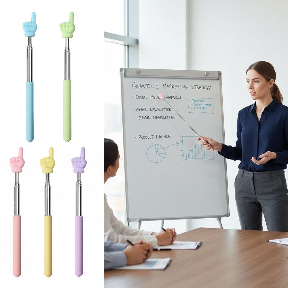 Stainless Steel Teaching Pointer Macaron Color Soft Finger Design Reading Sticks Retractable Teaching Stick School Office