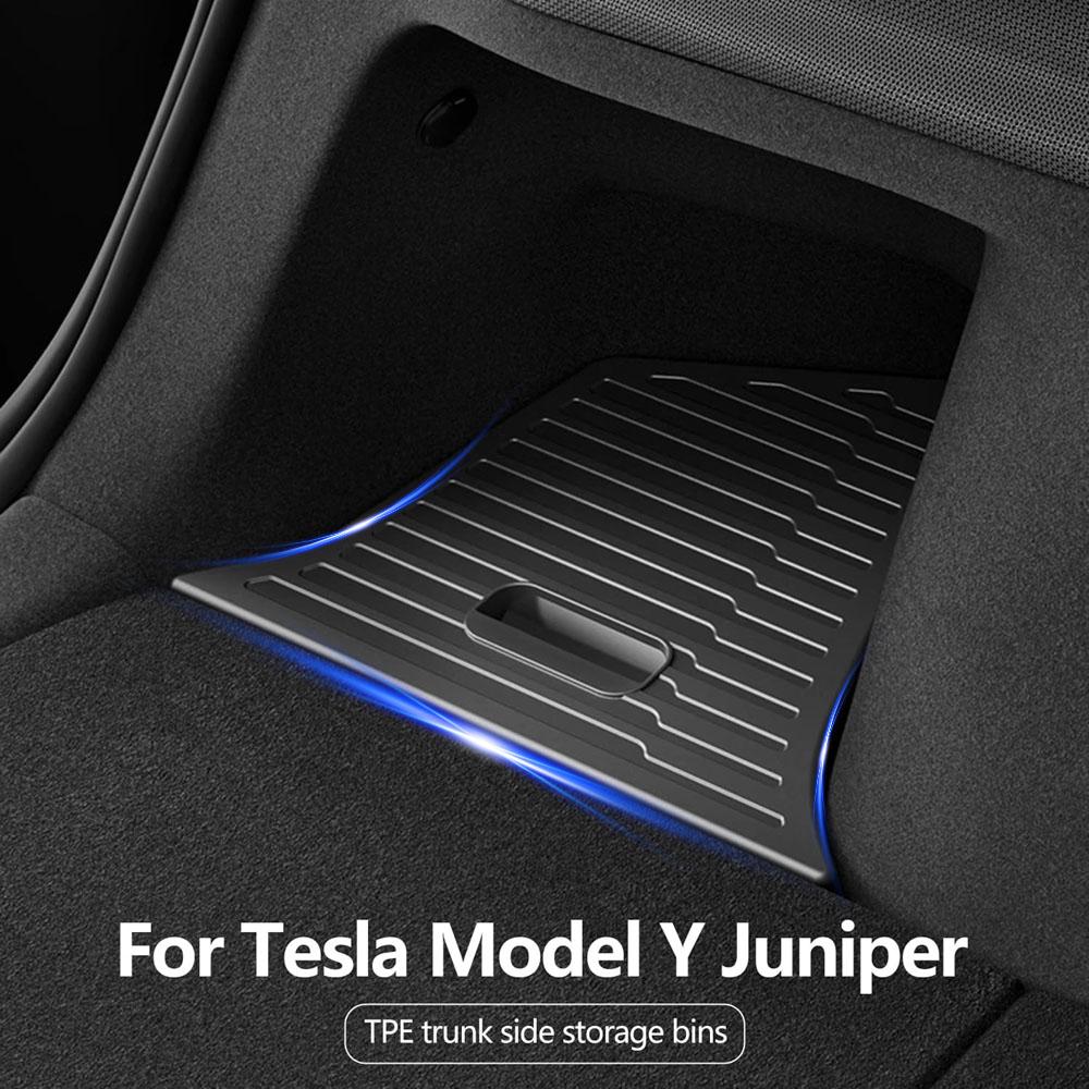 For Tesla Model Y Juniper Trunk Organizer Side Storage Box Boot Organizer Flocked TPE Mat Anti-dirty 2026 Car Travel Accessories