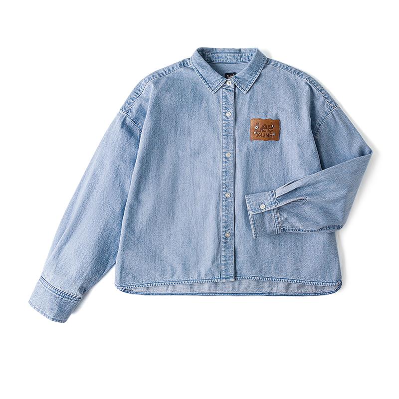 FW24 Loose Fit Lapel Long Sleeve Denim Casual Shirt Women shirts Light-Blue LWT0089126DE00FA06878