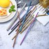4 Straight Reusable Drinking Straws Metal Stainless Steel Eco-Friendly 10.5in, With 1 Cleaning Brush