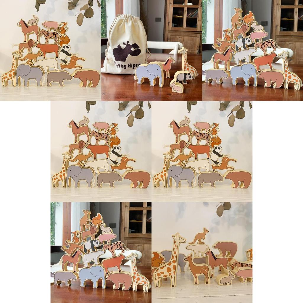 Animal Tower Stacking Blocks Wooden Kids Educational Toy For Toddler Development
