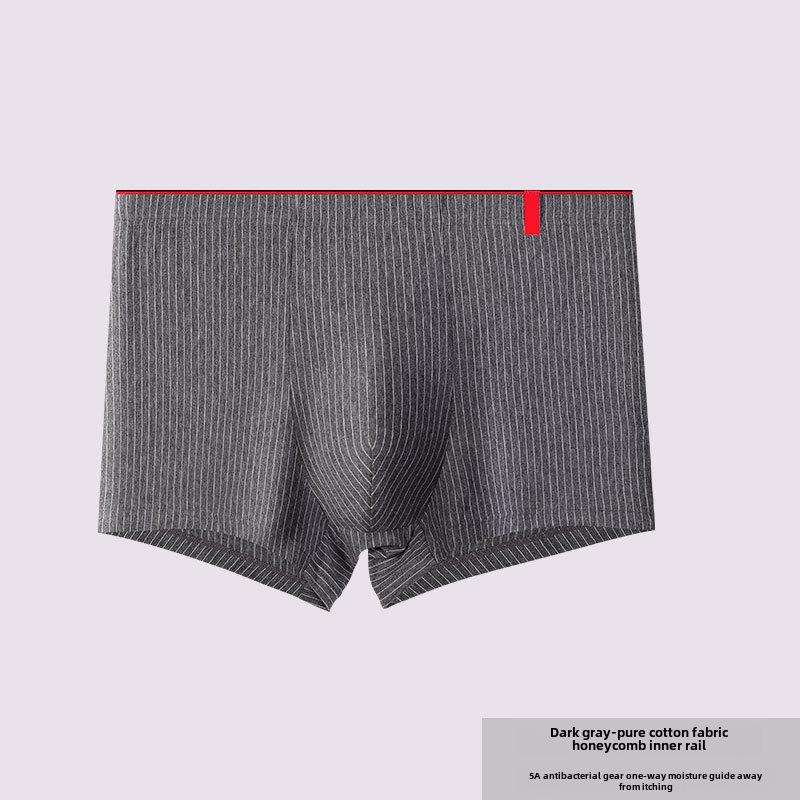 Men's Plus Size Antibacterial Cotton Striped Boxer Briefs