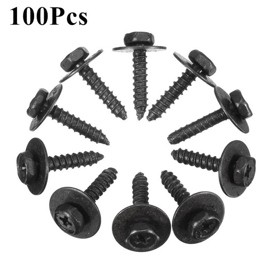 100Pcs Screws Metal Car Body Fender Bumper Retainer Clips Black Phosphate Finish