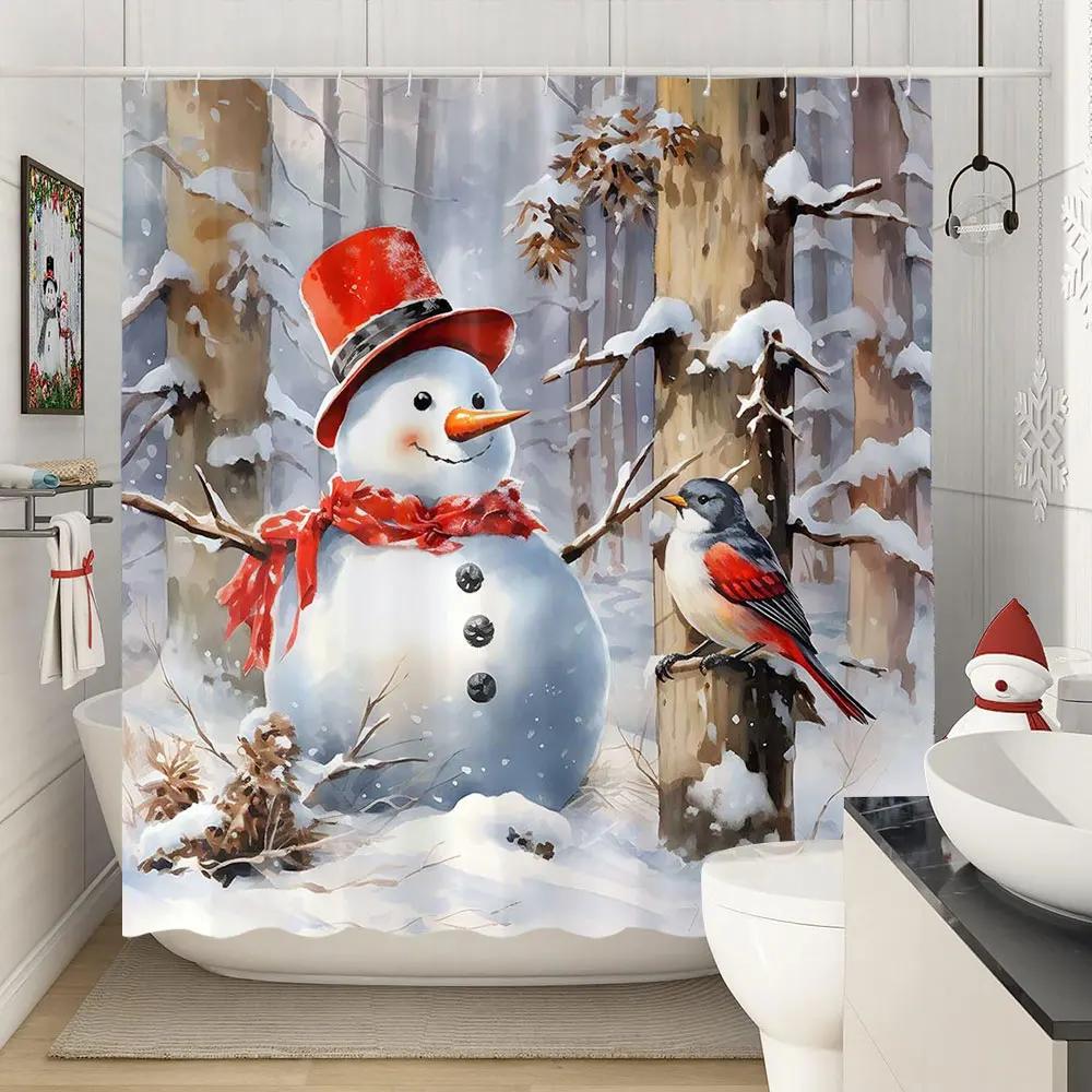 Frohe Weihnachten Duschvorhänge Winter Schneeflocke Weihnachten Kiefer Blätter Lampe Urlaub Bauernhaus Home Stoff Bad Vorhang Badezimmer Dekor