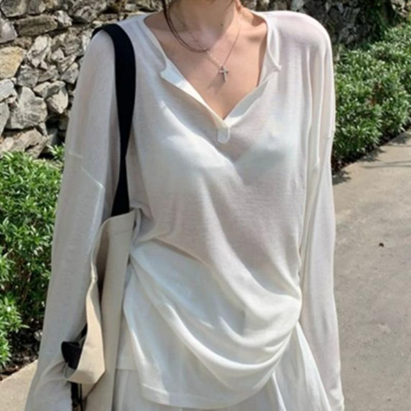 

Солнцезащитная блузка Spicy Girls, женская летняя слегка прозрачная маска для лица, футболка с длинными рукавами, просто хочу наложить и носить белый топ S белый