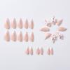 24Pcs Bow Pearl Press on Fake Nails Nude Pink Almond French Stick on False Nail Korean Sweet Girls Wearable Press