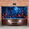 1pc 2D Flat Halloween Garage Banner Background with Skull, Bare Tree and Ghost Lights Design, No Electricity Required