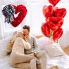 Valentine's Day Artificial Rose Wreath with Bows Heart Love Flower Garland Wall Hanging Sign for Front Door Wedding Party Decor