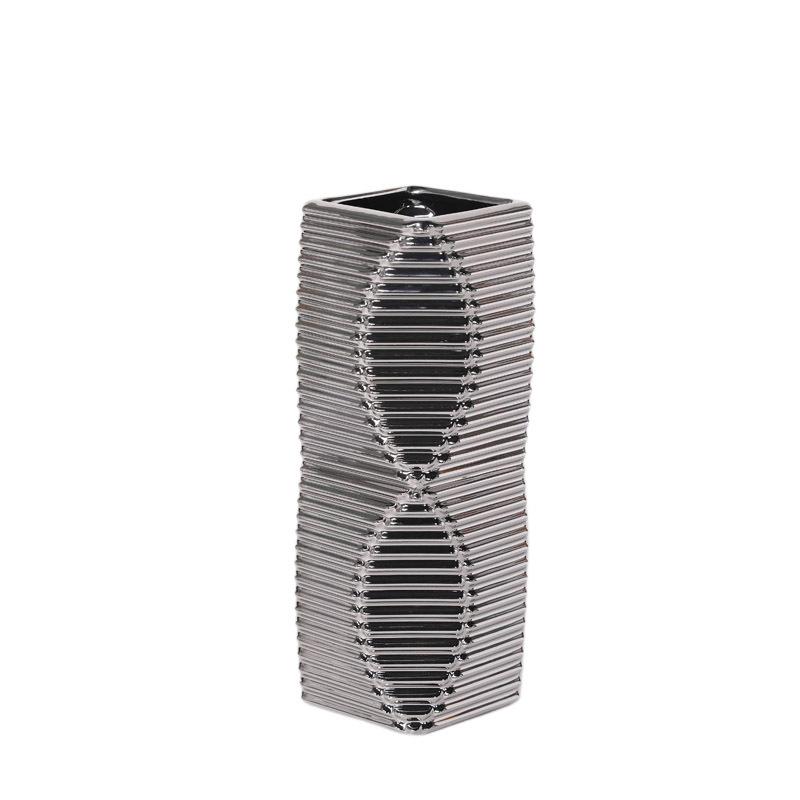 Silber Geometrische Keramikvase Gestreifte Treppe Blumenvase Florale Accessoires Blumentopf Heimdekorationszubehör Vasen