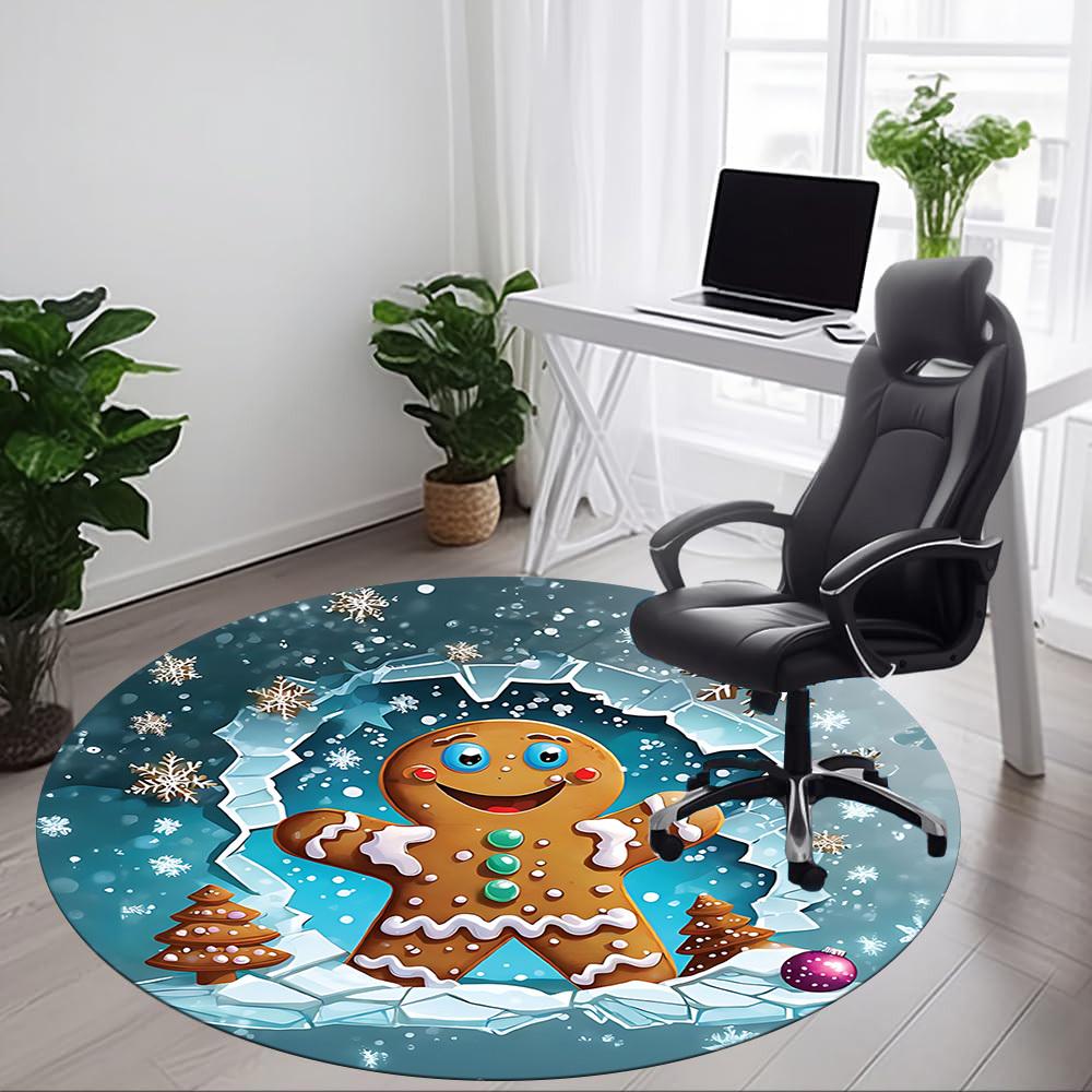 1PC Gingerbread Man Chair Carpet for Office, Indoor Non-Slip Washable Carpet, Soft Comfortable Mat For Office Room yy250930075