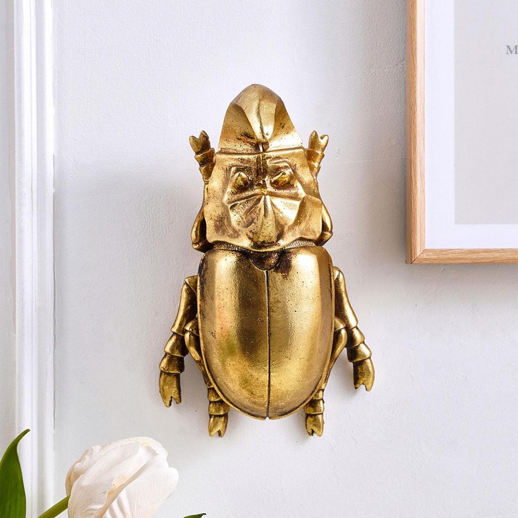 Beetles Wall Hanging Ornament Golden Artwork Walls Sculpture Decoration for Bedroom