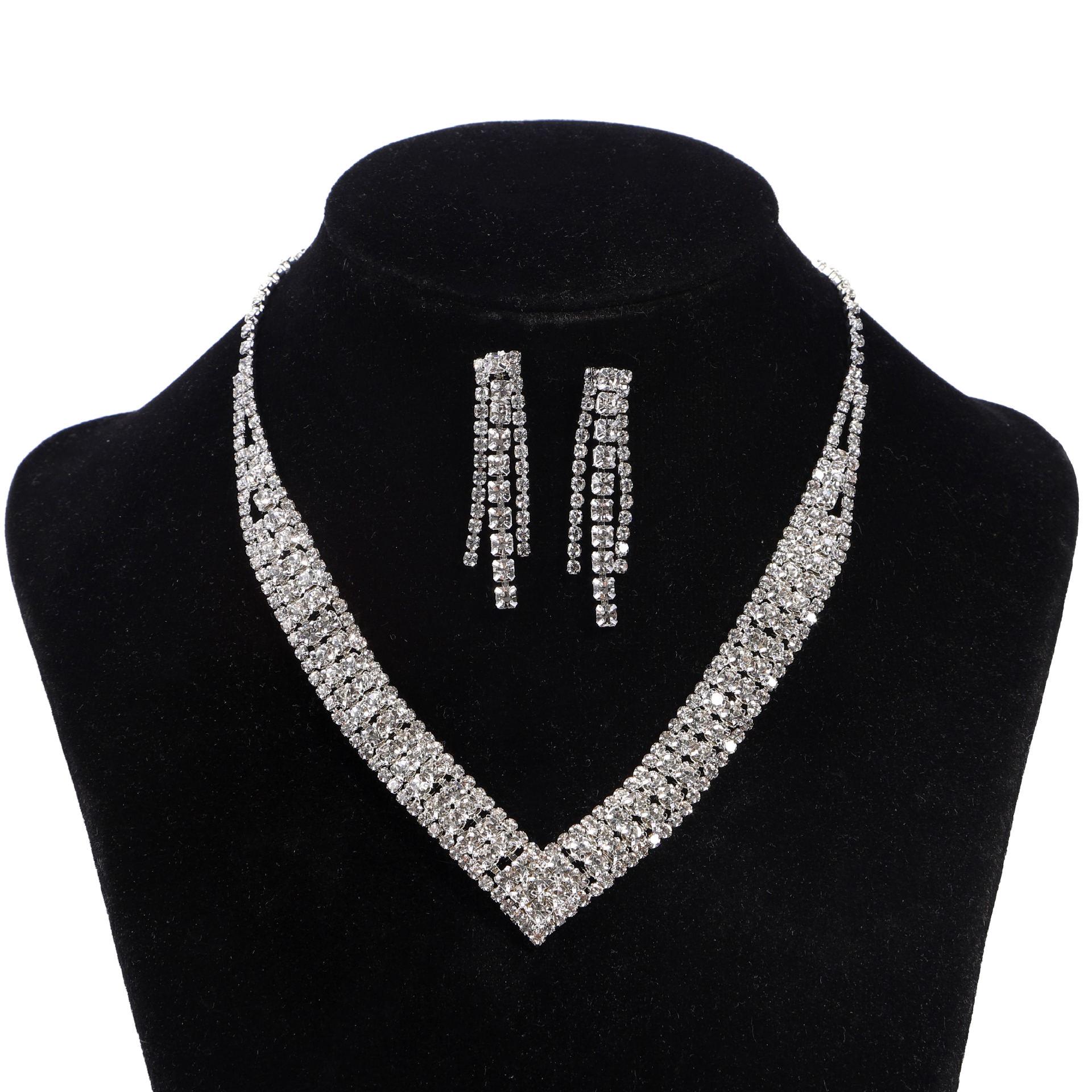 

Cross-Border Full Diamond Bridal Set: Necklace, Earrings & Bracelet