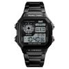 Luxury LCD Fashion Waterproof Electronic Gold Stainless Steel Strap Sports Dual Time Wrist Digital Watches