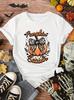 Unisexs Pumpkin And Leopard Print Tshirt With Bowknot Vintage Style Crew Neck Short Sleeve T Shirt Outfit Cheap Clothes Female
