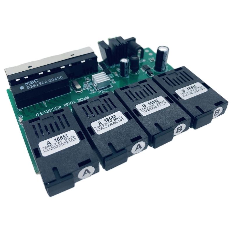 100M Reverse 4F4E POE Fiber Switcher 4 Fiber Optically Media Converter Fast Ethernet Easy Installation Development Board