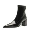 Winter Lackleder Reißverschluss hinten rutschfeste Damen vielseitige Stiefel zeigen Füße, kleine hohe Absätze, dicke Absätze, spitze Stiefeletten, weich und leicht custo