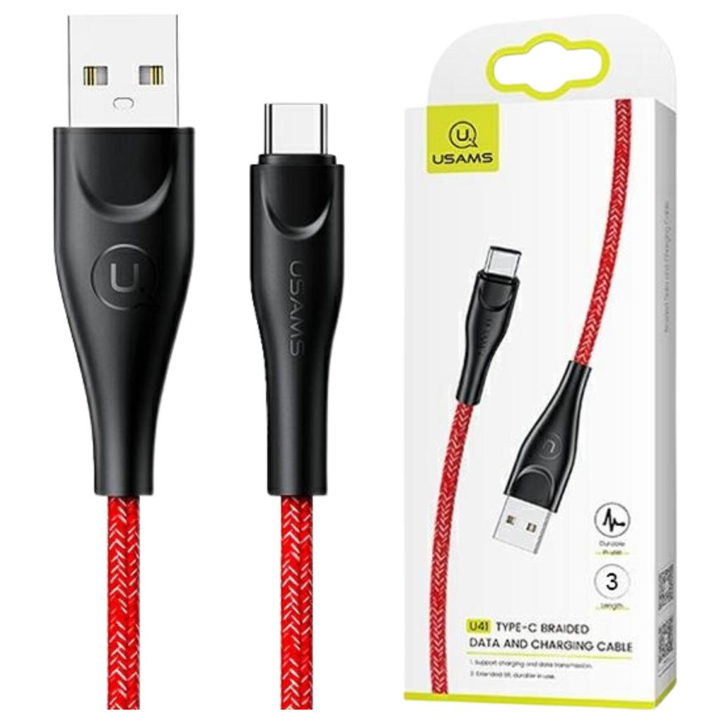 Usams Kabel Pleciony U41 Usb-C 3M2A Czerwony/Red Sj398Usb02 (Us-Sj398) Fast Charge