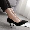 -4 large size high heels women's spring and autumn new black thin heel pointed light mouth suede professional work shoes