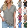 Women's Fashion Splicing V-neck Petal Sleeve Casual T-shirt Short Sleeve Top