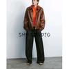 Spring New Women's Clothing French Retro Textured Poly Urethane Leather Fashion Pilot Jacket Outwear 4391859