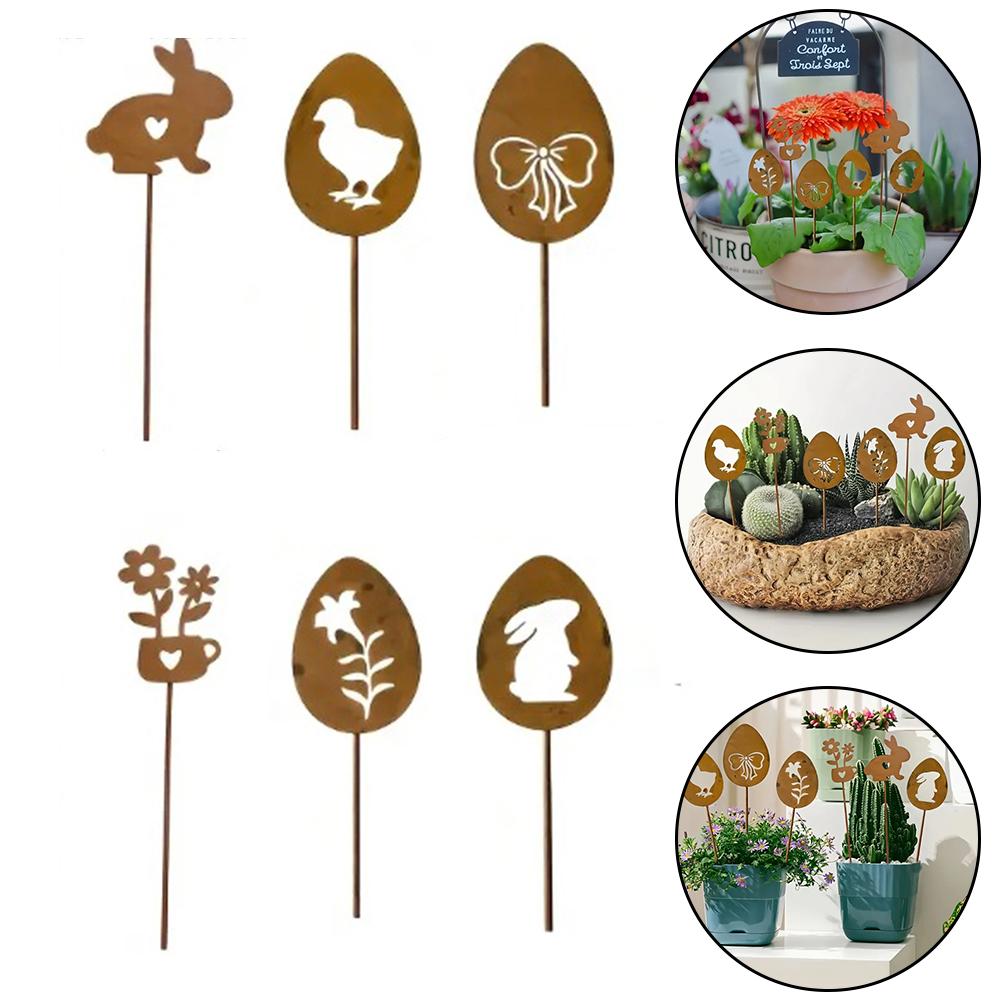 Outdoor Bunny Egg Silhouette Iron Garden Ornament for Hanging Basin Landscape For PlugIn Compatible Decoration