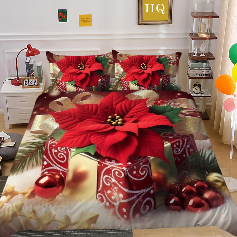 Christmas Digital Printing 3D Printing Polyester Pillowcase Quilt Cover Two or Three-piece Set Is Available