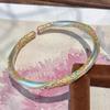 New Four-leaf Clover and Cloud Pattern Chinese-style Enamel Open Bangle, Plated with Pure Silver, Offering a Light Luxury and High-end Feel