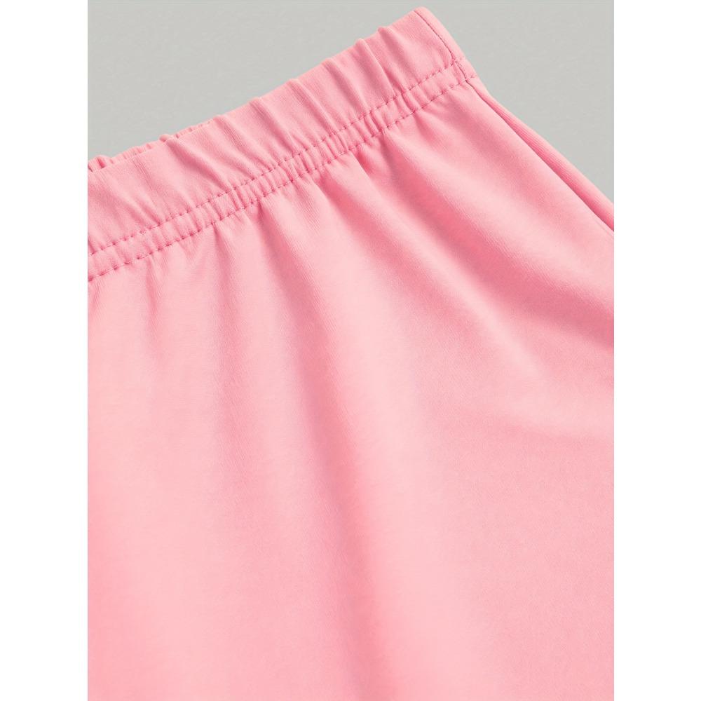 Girl's Regular Short Sleeved and Flared Pants Two-piece Set Kpop White Short Sleeved+pink Flared Pants Sweet Girl 2026 New Item