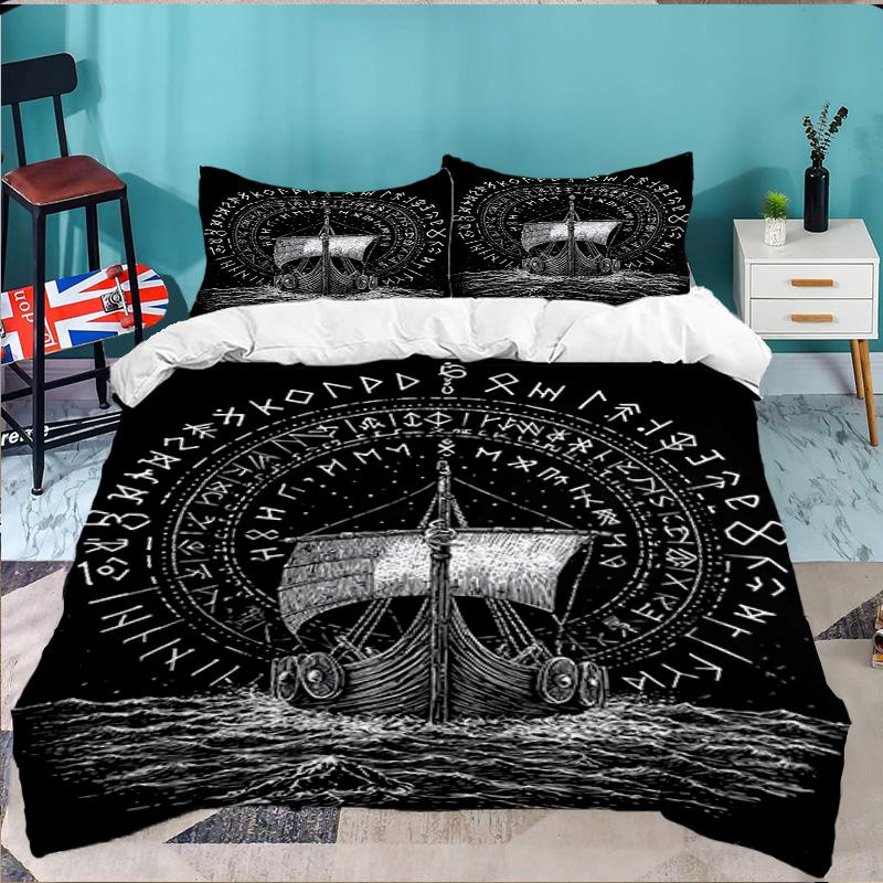 Viking Ship At Sea 3PCS Bedding set,Ideal for 1pc Duvet Cover And 2pcs Pillowcases Perfect for Fan gift,Ideal for Bedroom, Dormitory