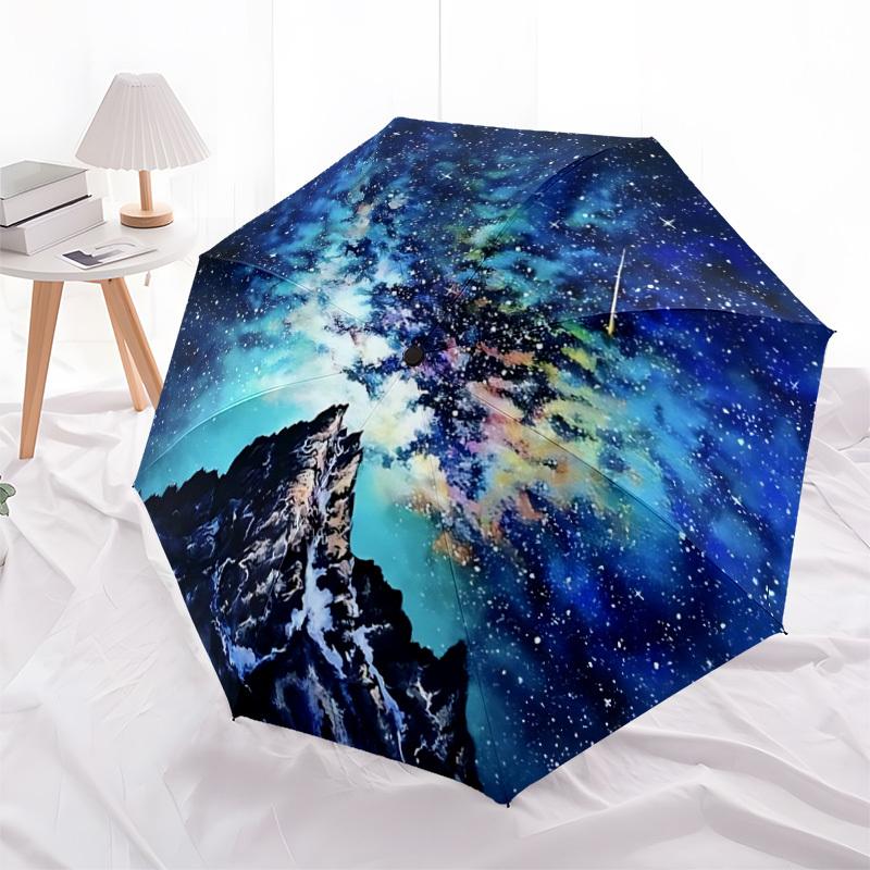 1pc Galaxy Mountains Fashionable Automatic Opening/Closing Folding Umbrella with 8 Bones, Windproof Portable, Daily Use47